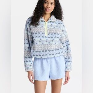 No Boundaries Plush Half-Zip Pullover & Shorts Set 2Pc Medium